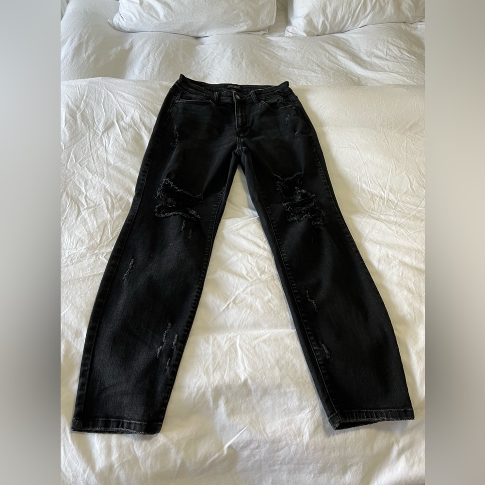 Judy Blue Jeans Black Distressed Boyfriend Fit Womens Size 7/ 28.